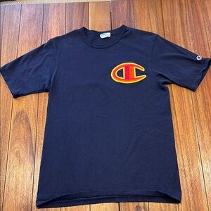 Men's Champion Navy T-Shirt with Red Embroidered Logo Size Medium